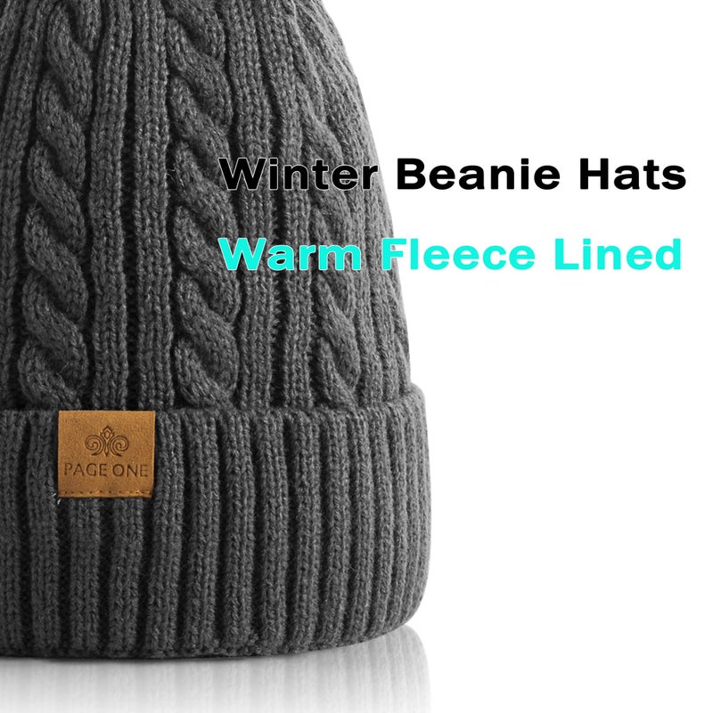 PAGE ONE Women Winter Pom Pom Beanie Hats Warm Fleece Lined,Chunky Trendy Cute Chenille Knit Twist Cap - Image 2